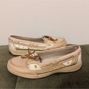 SPERRY Angelfish Sequin Slip On Tan Leather Loafers Boat Shoes Moccasins